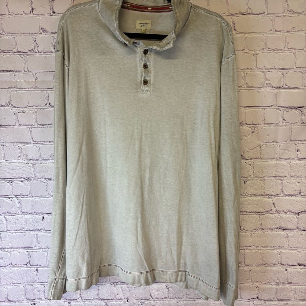 True Grit Los Angeles Cali Gray Long Sleeve Casual Gorpcore Henley Tee Size XXL